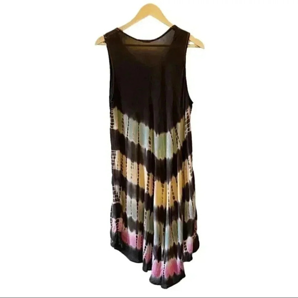 Summer Dress A-Line  Midi Length Tunic Umbrella Sundress Brown Pink Green Medium - Picture 4 of 16